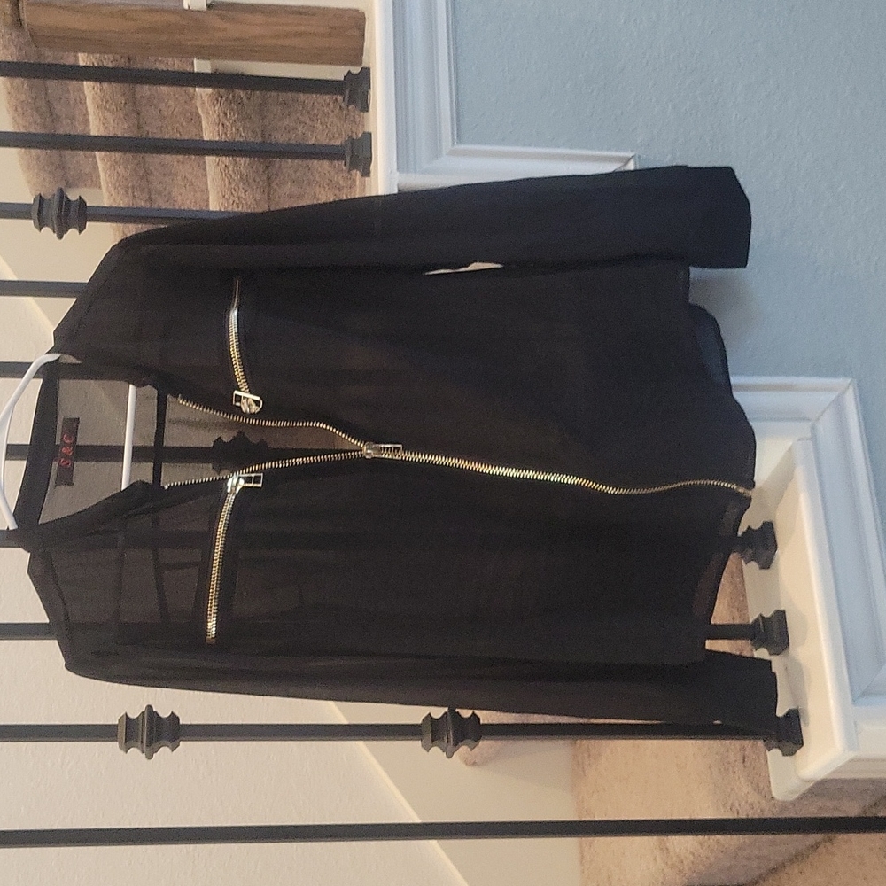 Super sexy black sheer with gold zipper blouse